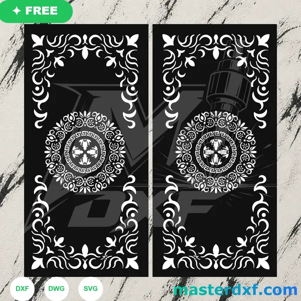 Free Baroque Scroll Medallion DXF Panel for CNC Double Doors DXF File